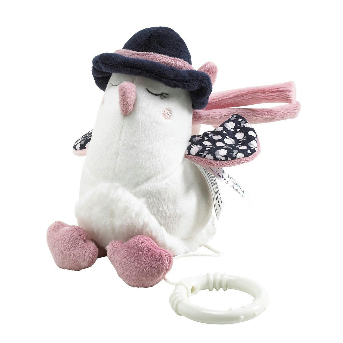 MISS FLEUR DE LUNE - Peluche Mini Musical Oiseau en velours blanc