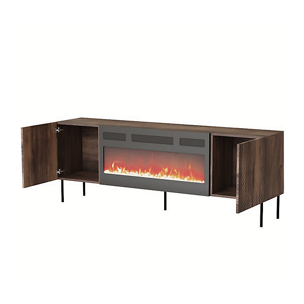 Meuble TV 190x69x40 Cm Couleur Noix Noco Avec Cheminée Intégrée Noir Meuble Hi-fi
