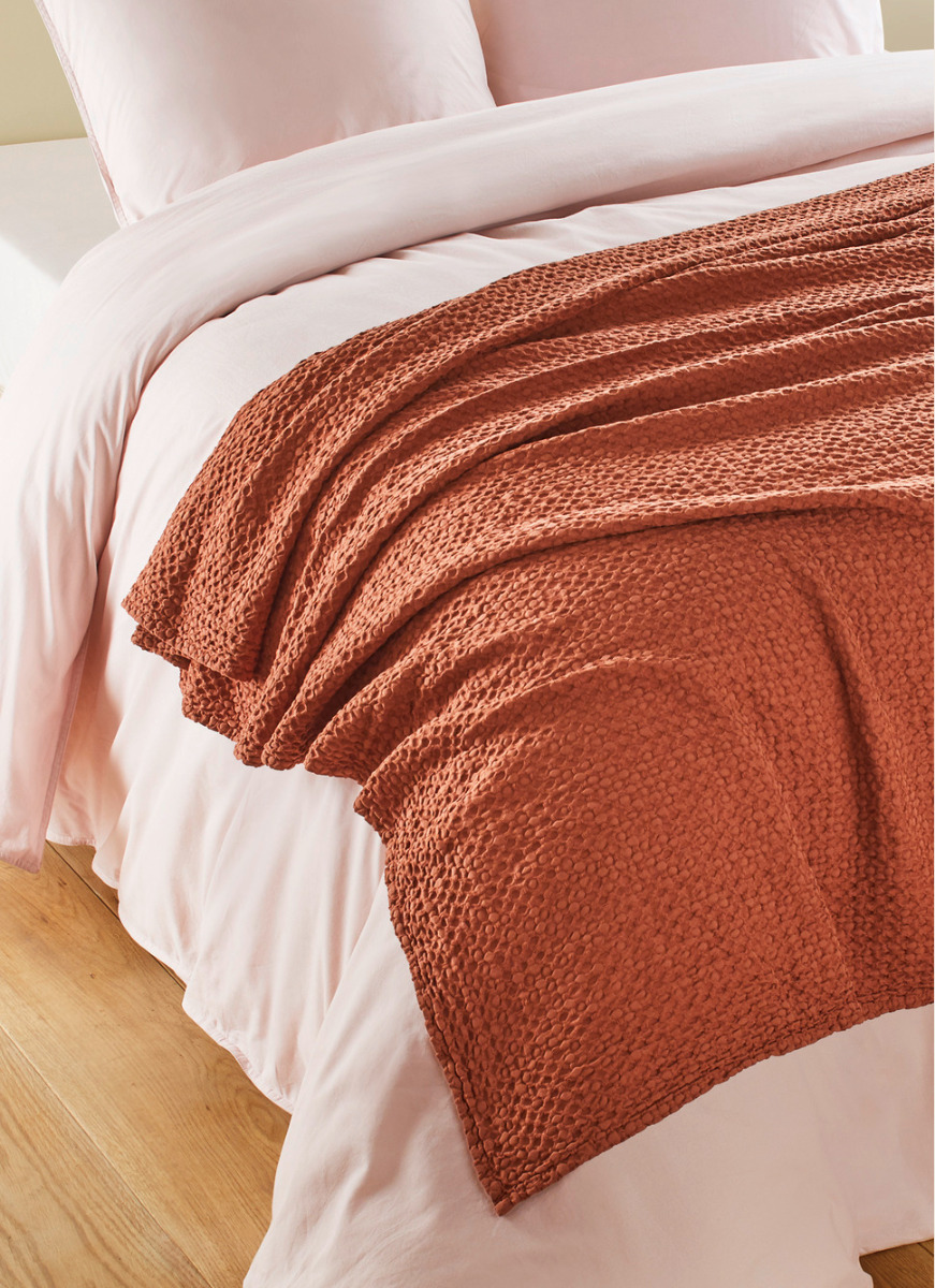 JETÉ DE LIT EN COTON LAVÉ NID D'ABEILLESIENNE