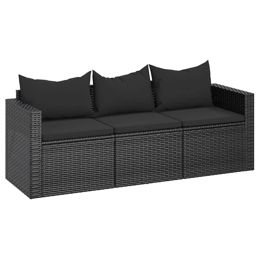 Sofa Ogrodowa Czarna z Poduszkami Fotel Siedzisko Na Taras Balkon