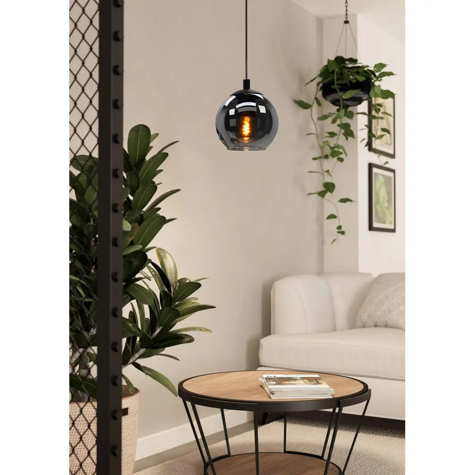 EGLO Ariscani Hanglamp - E27 - &Oslash; 20 cm - rookglas - Zwart