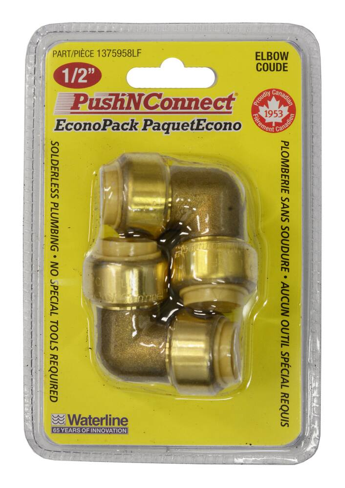 Waterline Push N' Connect 90-Degree Elbow, 1/2-in, 4-pk