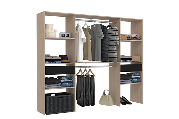 Grand dressing bois avec 2 penderies, 6 étagères et 2 tiroirs ELYSEE