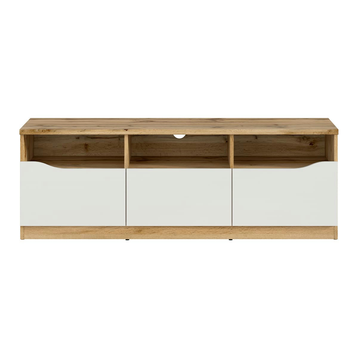- Meuble tv 3 tiroirs 135 cm blanc et naturel