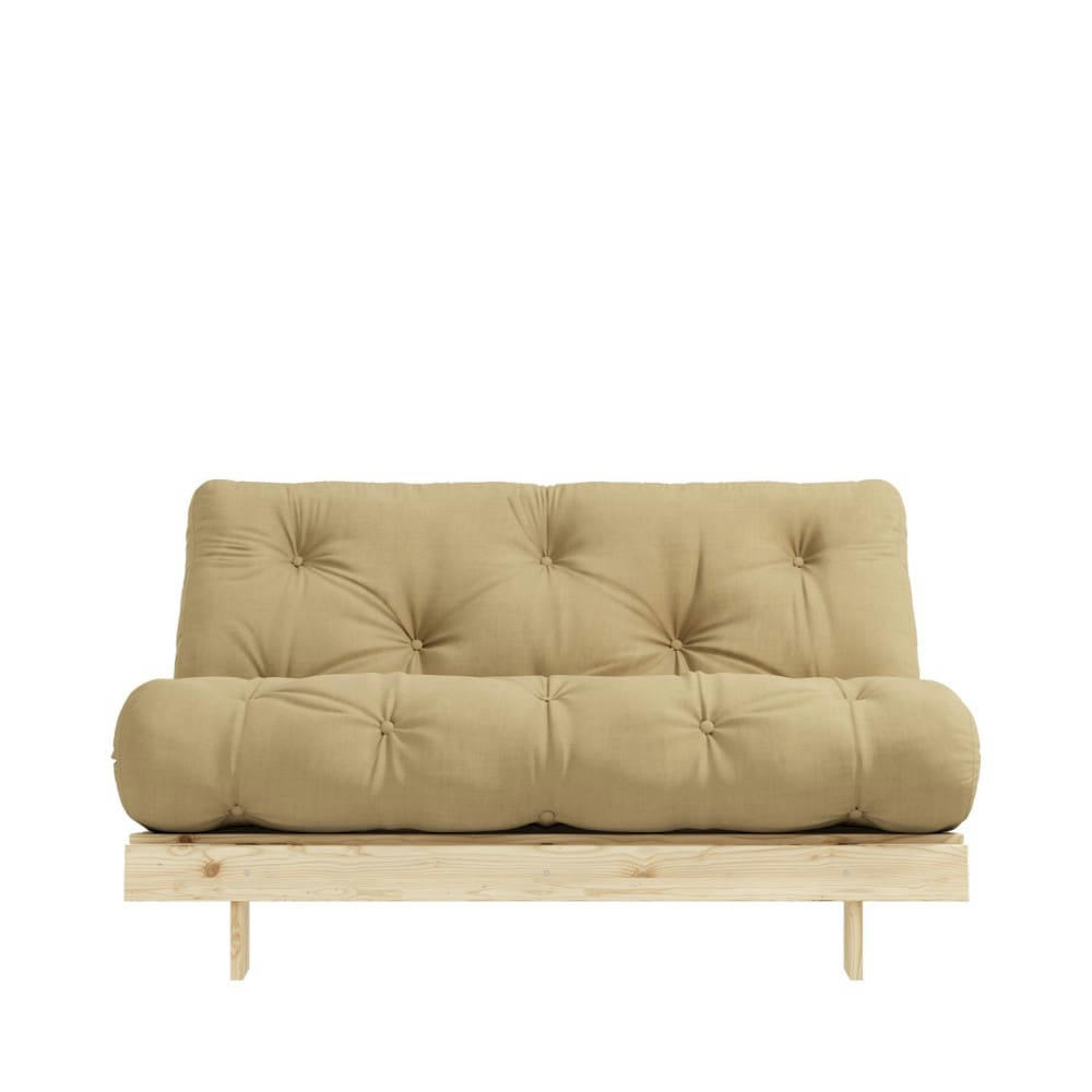 ROOTS - Canapé convertible 140x200cm en bois naturel et tissu blé 2 places