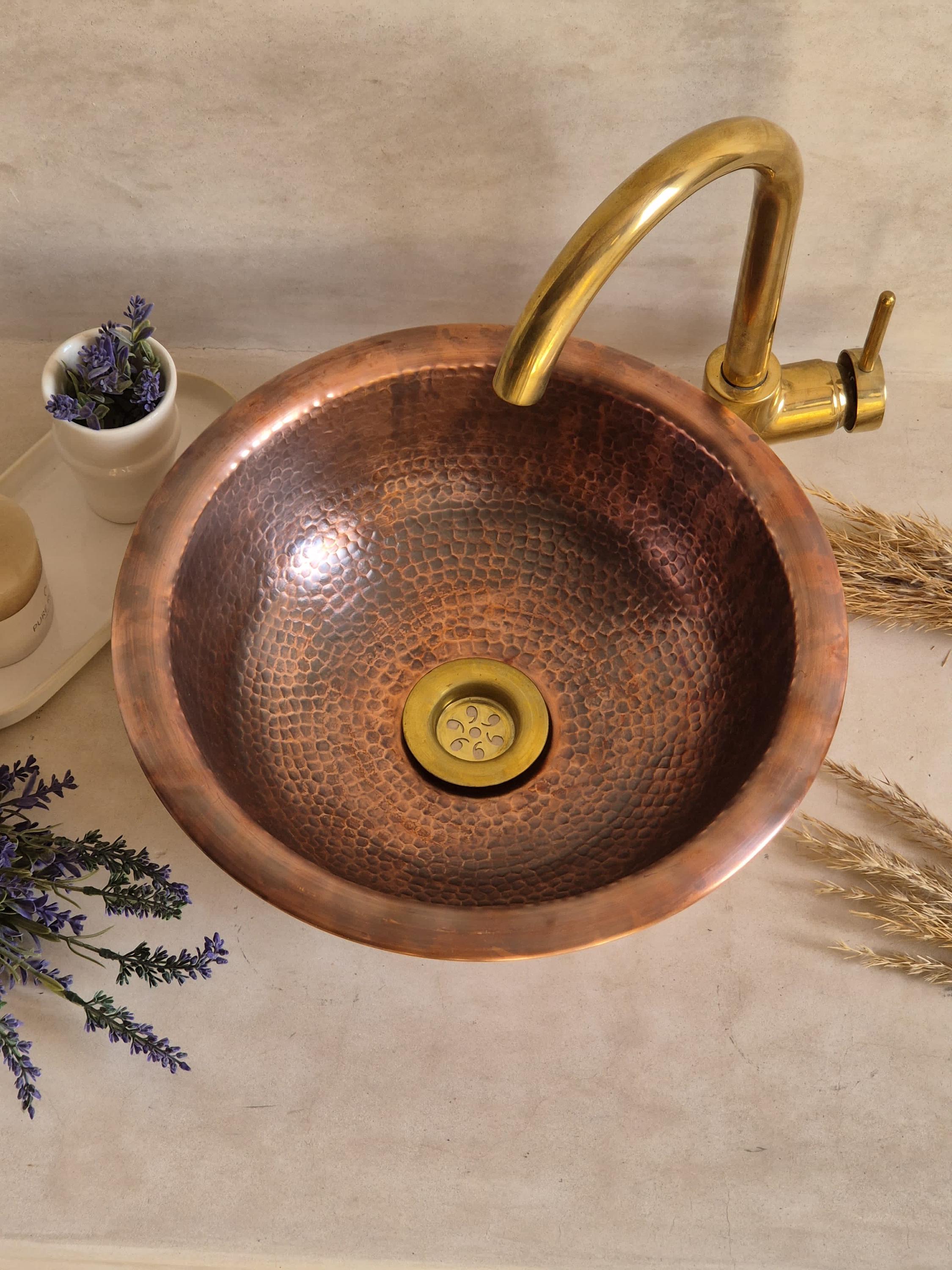 Handmade Antique Copper Vessel Sink: Rustic Bathroom Basin