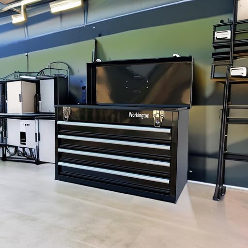 Workington Portable Metal Tool Chest with 4 Drawers, 20 4-Drawer Tool Chest Cabinet with Ball Bearing Drawer Slides, Steel Tool Storage Box Organizer 4004 Black