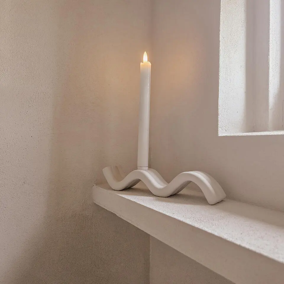 QUVIO Kandelaar golvend - Keramiek - Beige