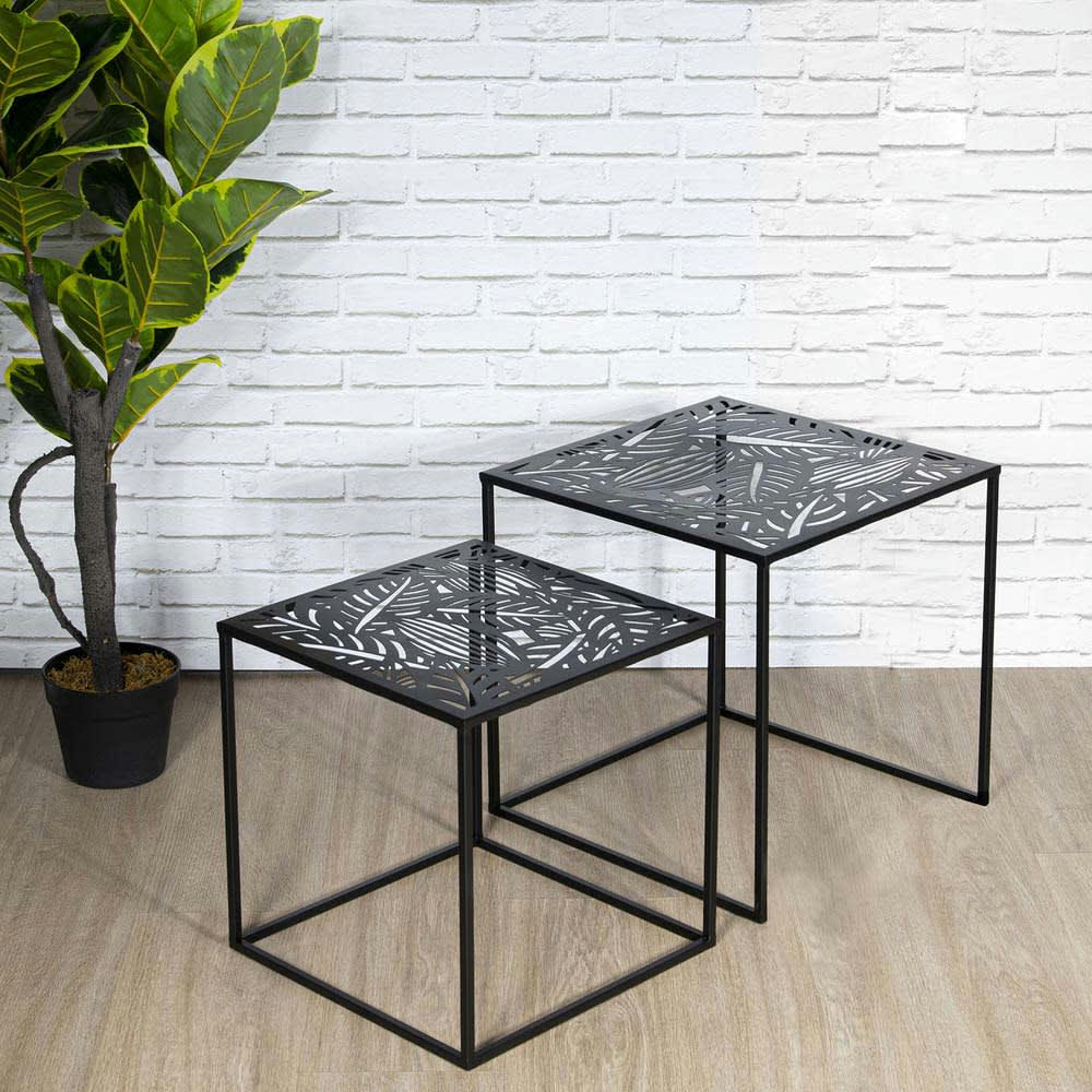 - Tables gigognes en métal carrées (lot de 2) havana