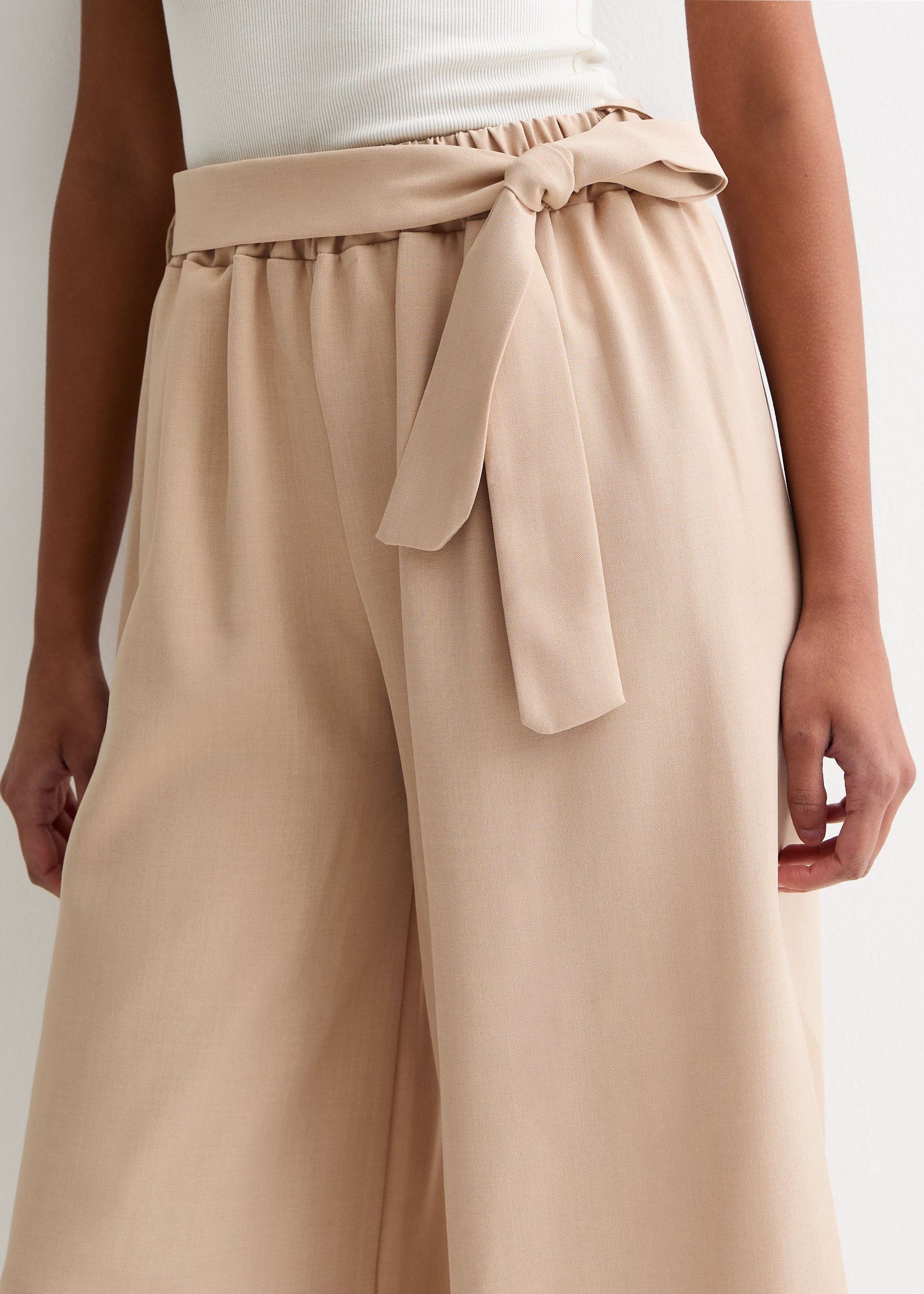 Gini London Camel Elasticated Wide leg Tie detail Trousers