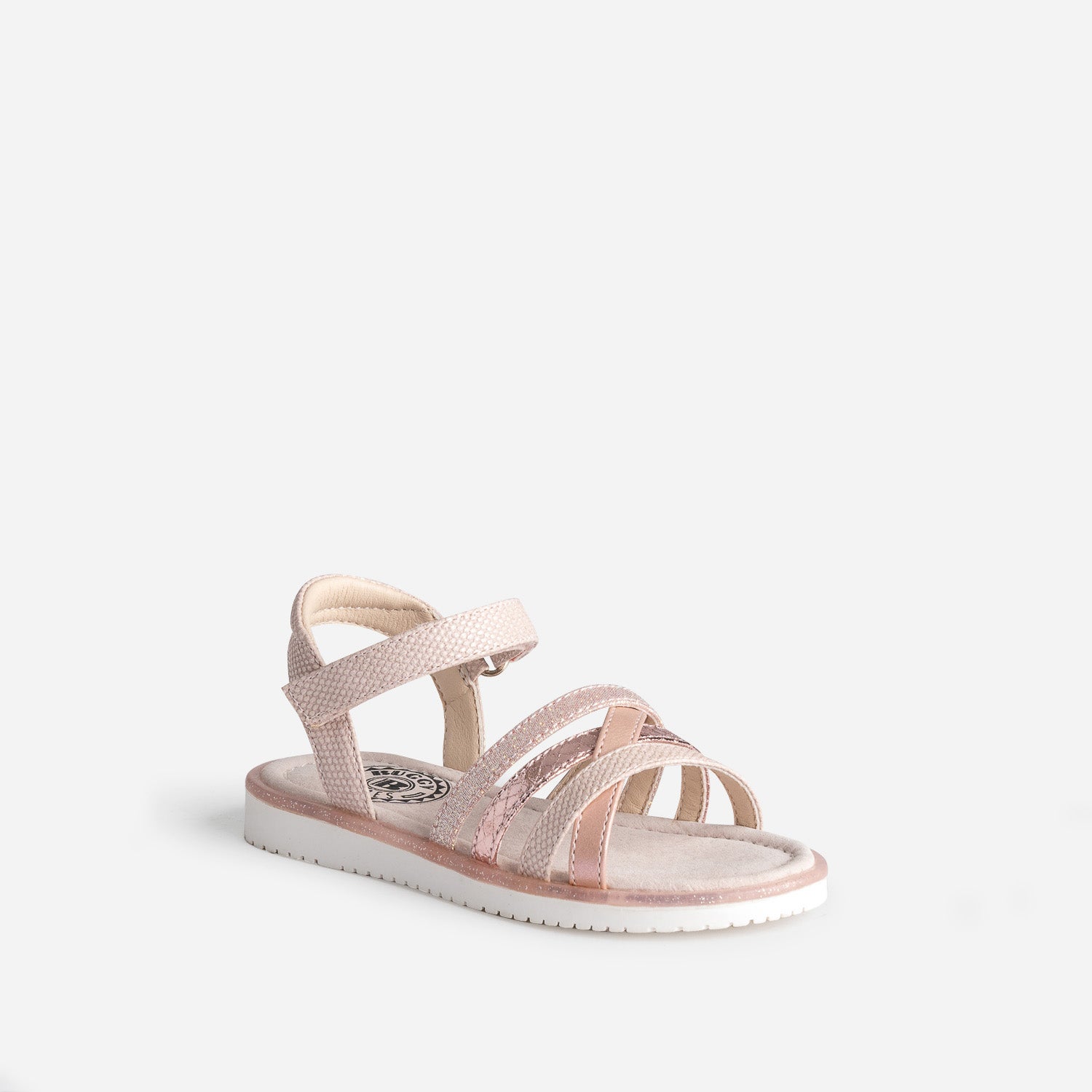 Sandale rose embossée détails métallisés