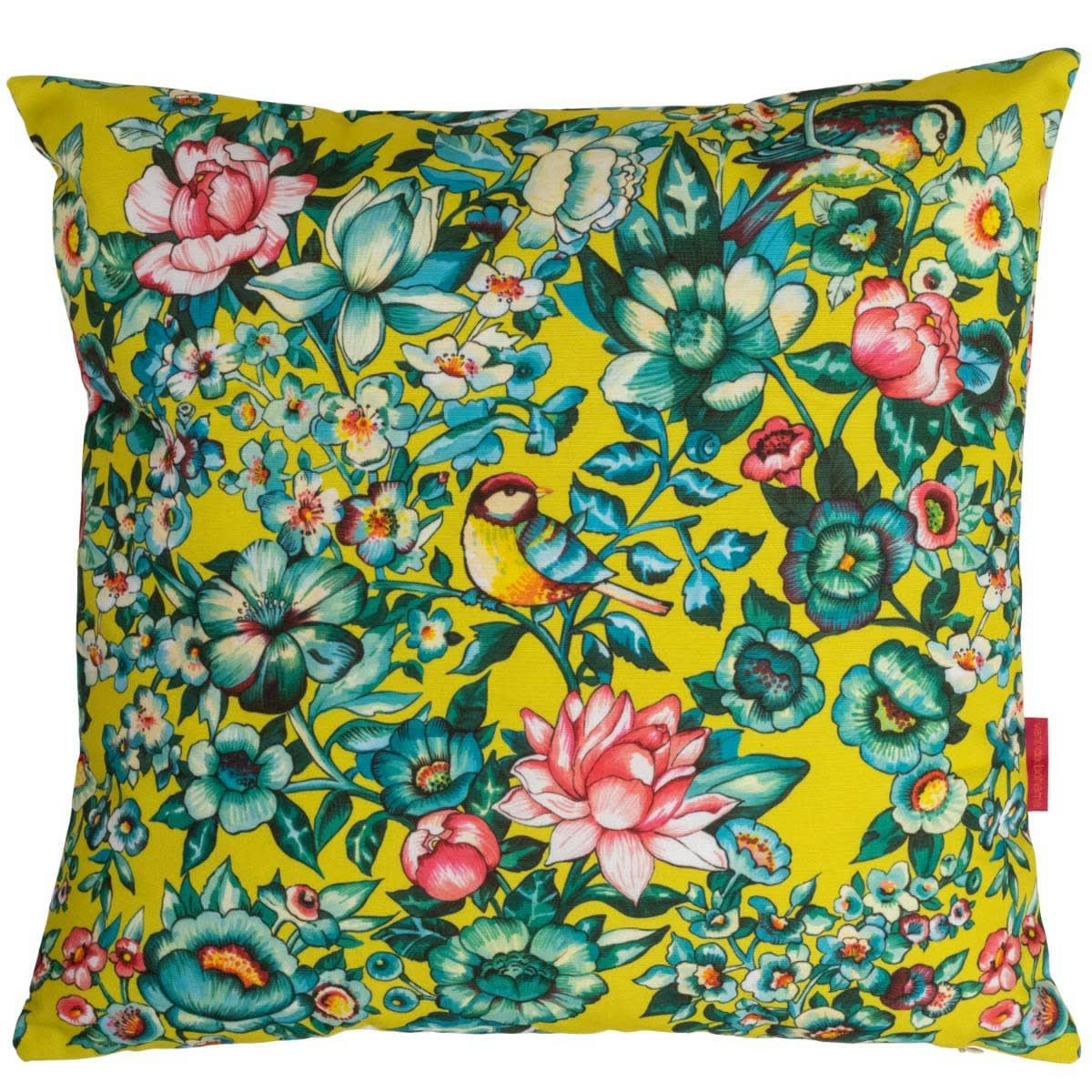 NILA - Housse de coussin extérieur fleuri jaune 60x60