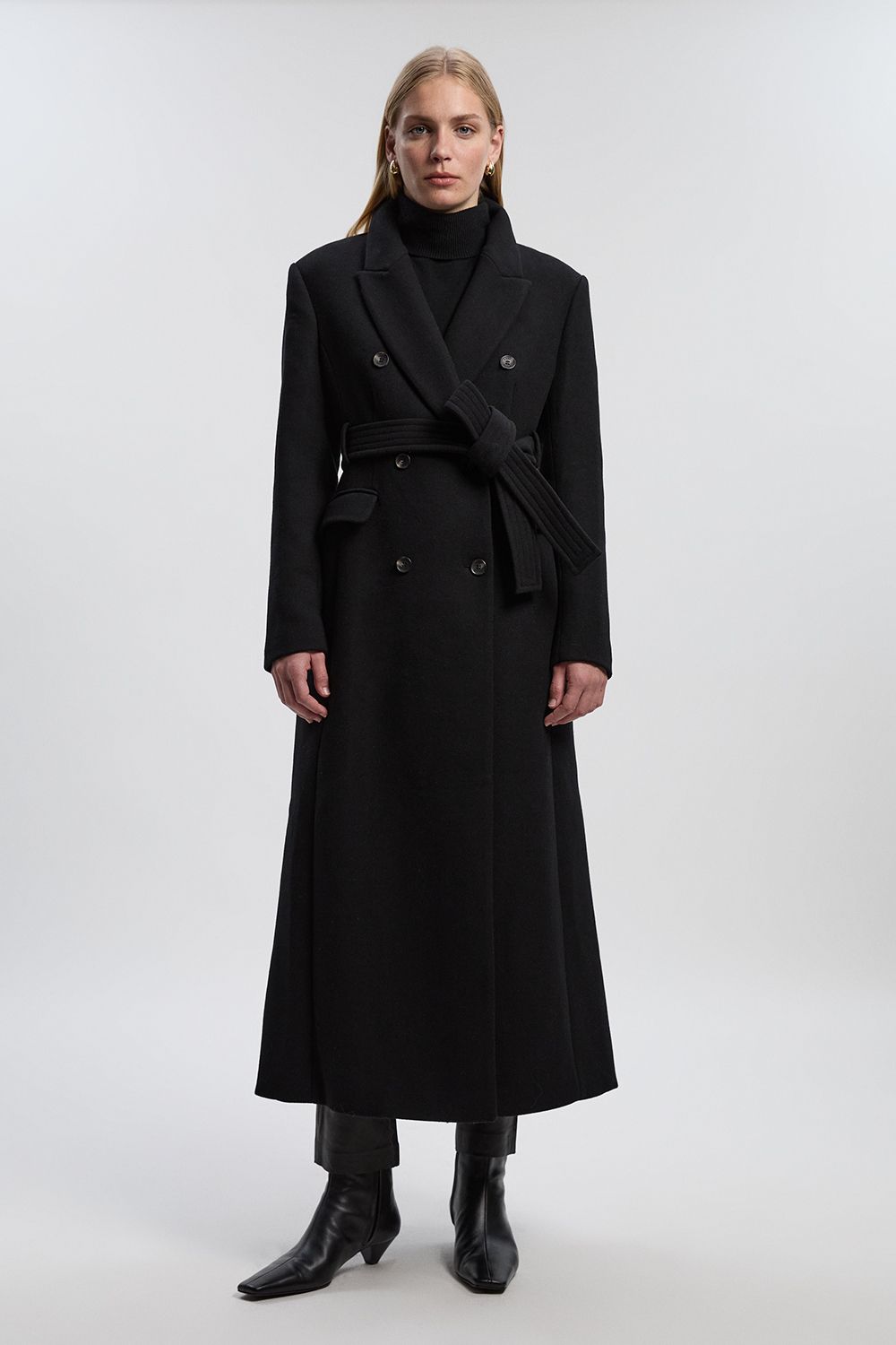 KarenMillen Wool Double Breasted Belted Tailored Maxi Coat
