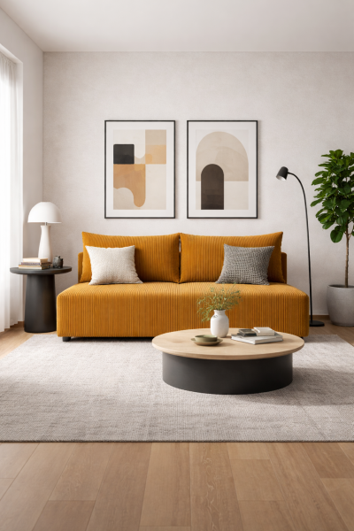 Kanapa LUNO z funkcją spania-sztruksowa sofa do salonu poso 01