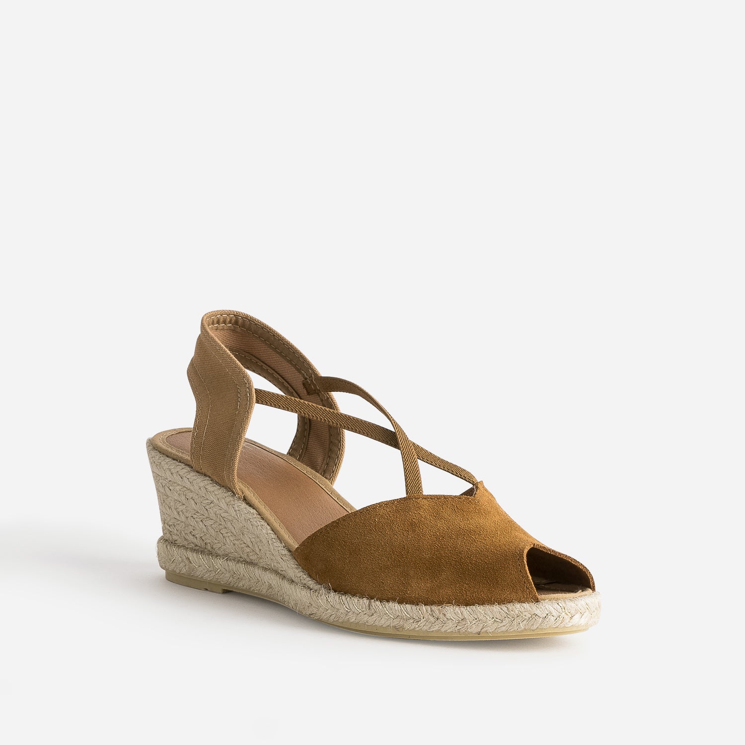 Espadrille compensée camel cuir velours éco-conçu