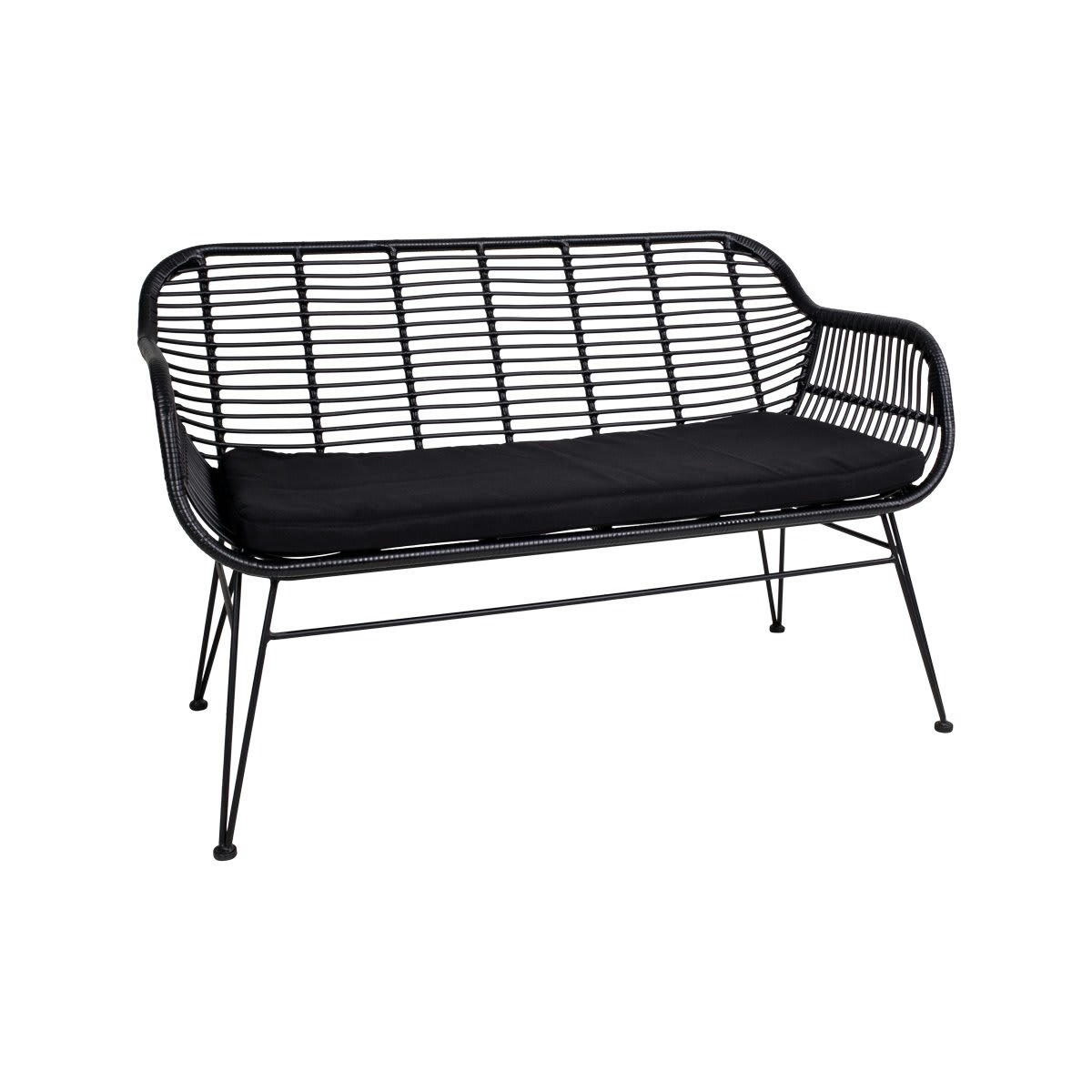 DERATE - Canapé 2 places aspect rotin naturel noir avec coussin noir