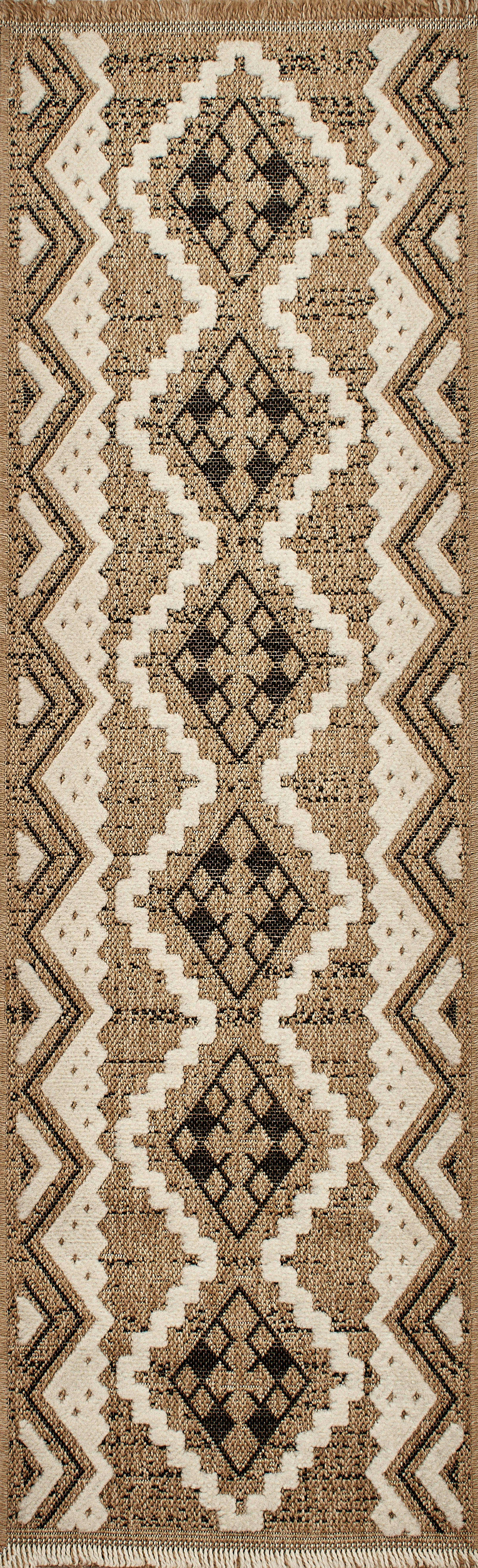 TULUM - Tapis intérieur et extérieur aspect jute ethnique noir-60x180