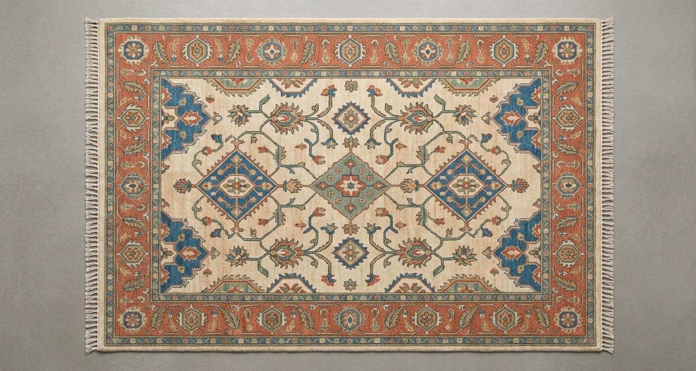Hand Knotted Wool Area Rug, Blue Rust Persian Style, Traditional Living Room Carpet