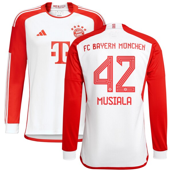 Jamal Musiala Bayern Munich adidas 2023/24 Home Replica Long Sleeve Jersey - White