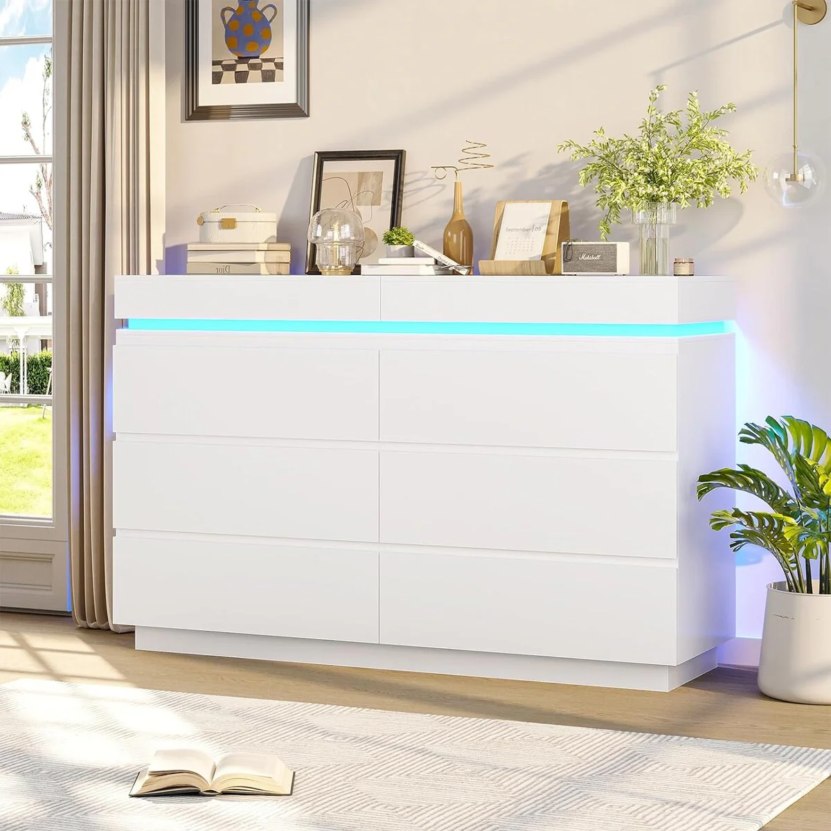 6 Drawer Dresser with Sliding Desktop Chest of Drawers Bedroom