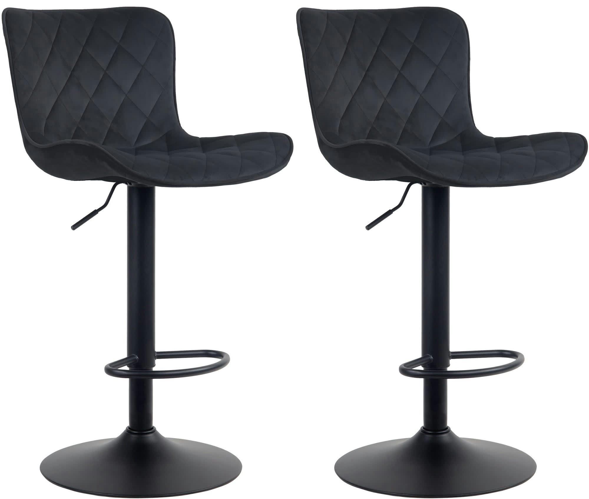EMMA - Lot de 2 tabourets de bar ajustables pivotants velours Noir