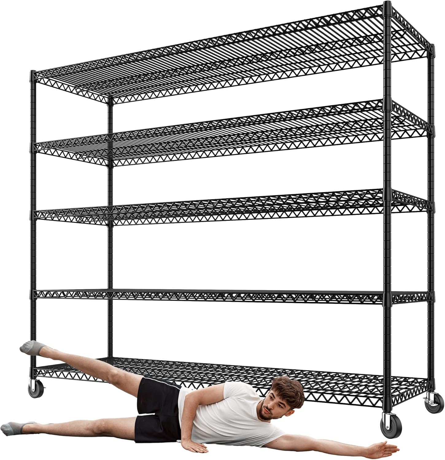 3200LBS Storage Shelves Wire Shelving with Wheels,Adjustable Garage Shelving Heavy Duty Steel Metal Shelving Unit Shelf Rack for Warehouses,Garage,Kitchen,School,Commercial,73 H X 60”W X 18 D