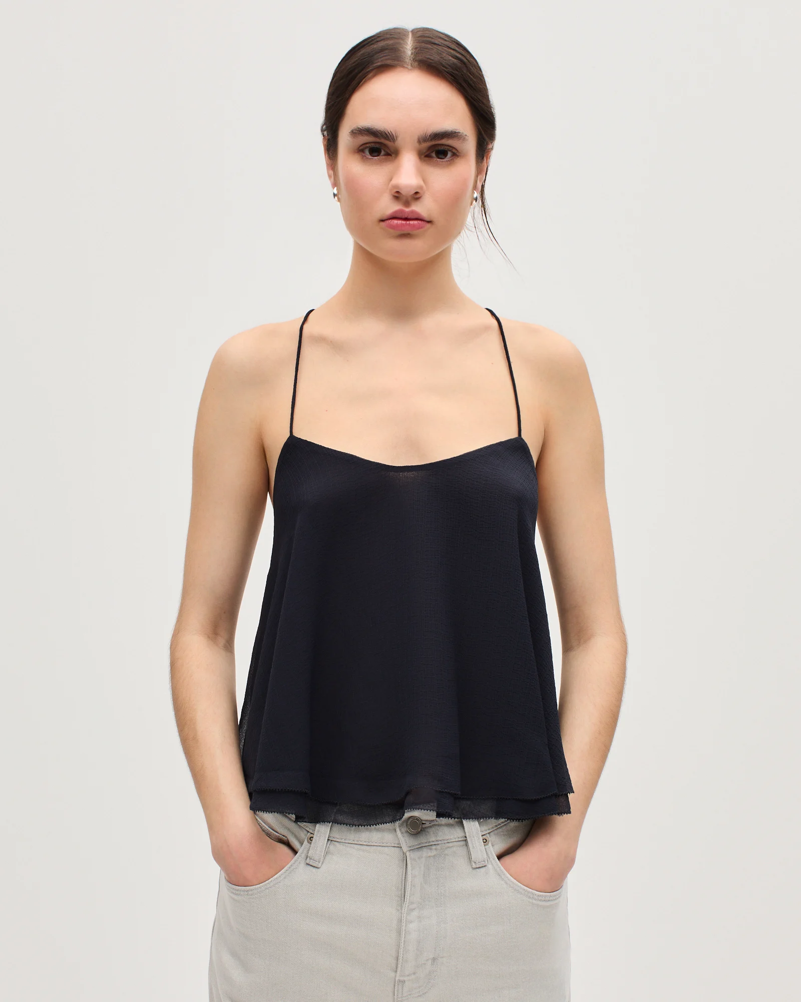 Top en mousseline à bretelles croisées