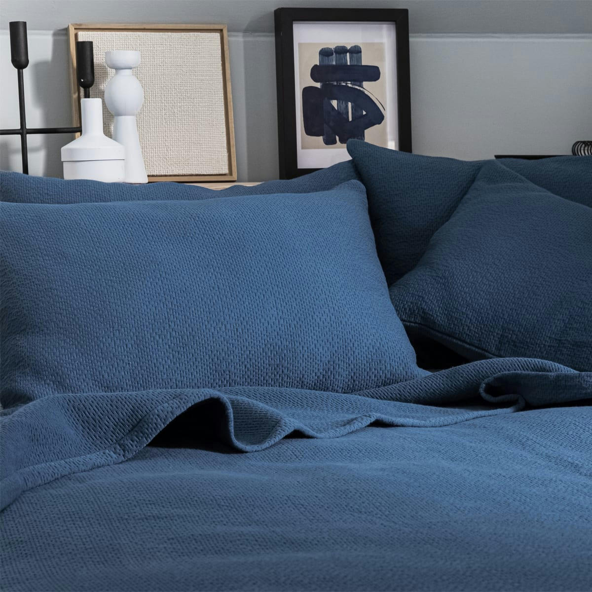 POEME - Housse de coussin texturée en jacquard de coton bleu 40x60