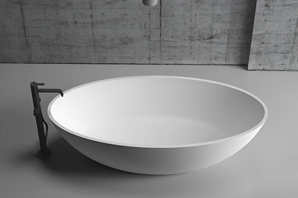 Baignoire îlot en fonte minérale (fonte minérale) RIO STONE - 180x85cm - Sans siphon, Blanc mat, Avec robinet mitigeur 8028B