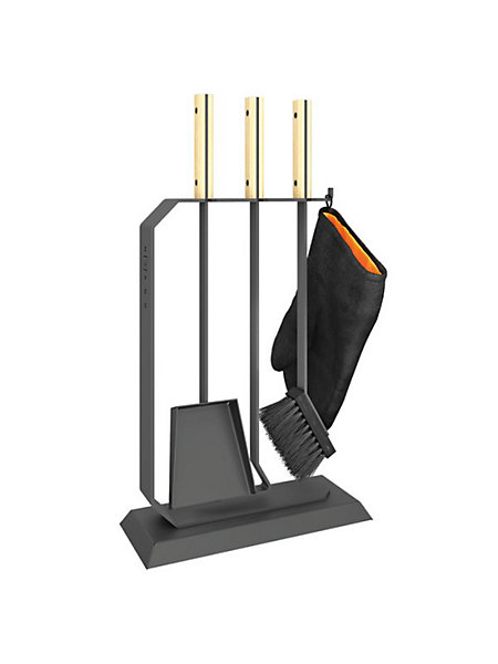 Ensemble d'ustensiles de cheminée 3 pièces en acier et bois -Set 6 L