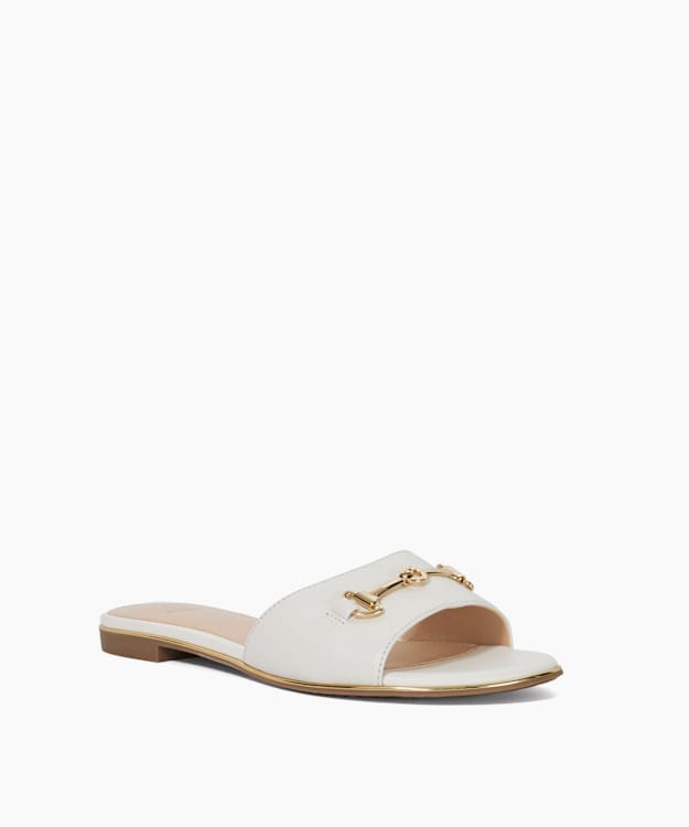Leonies White - Flat Leather Slip-On Mule