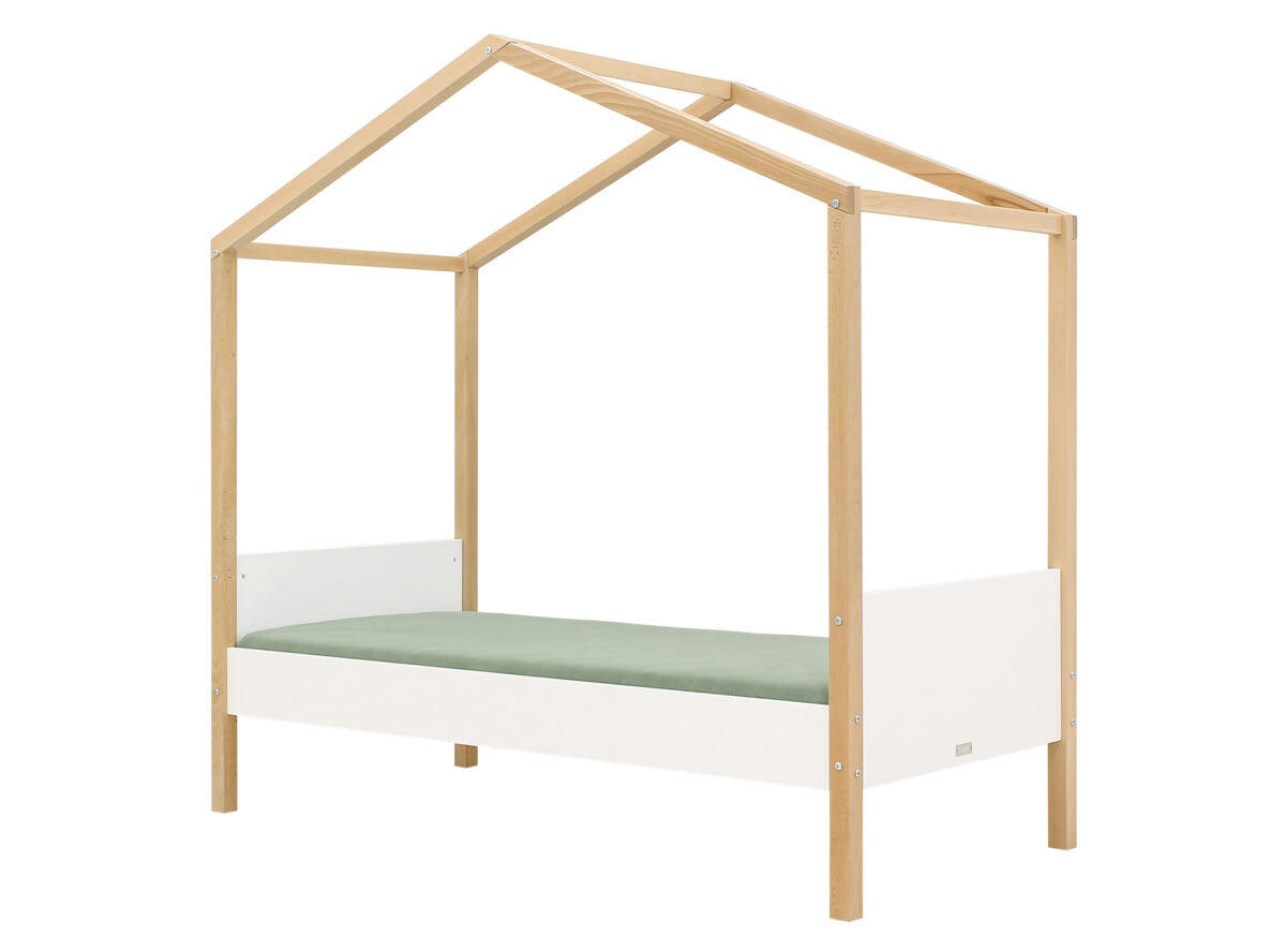 LIAM - Lit maison 80x160 en MDF et hêtre blanc