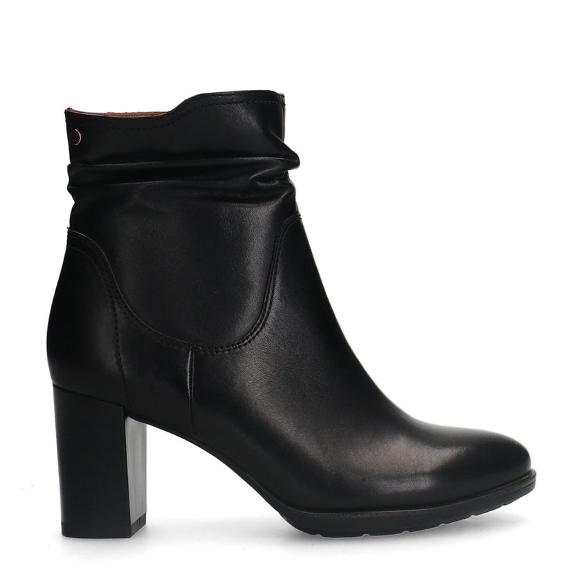 No Stress Zwarte leren enkellaarsjes met hak