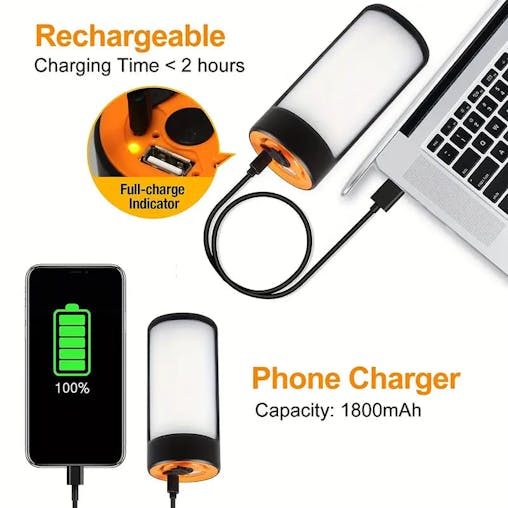 NNETM Rechargeable LED Camping Lantern with 5 Light Modes - Black