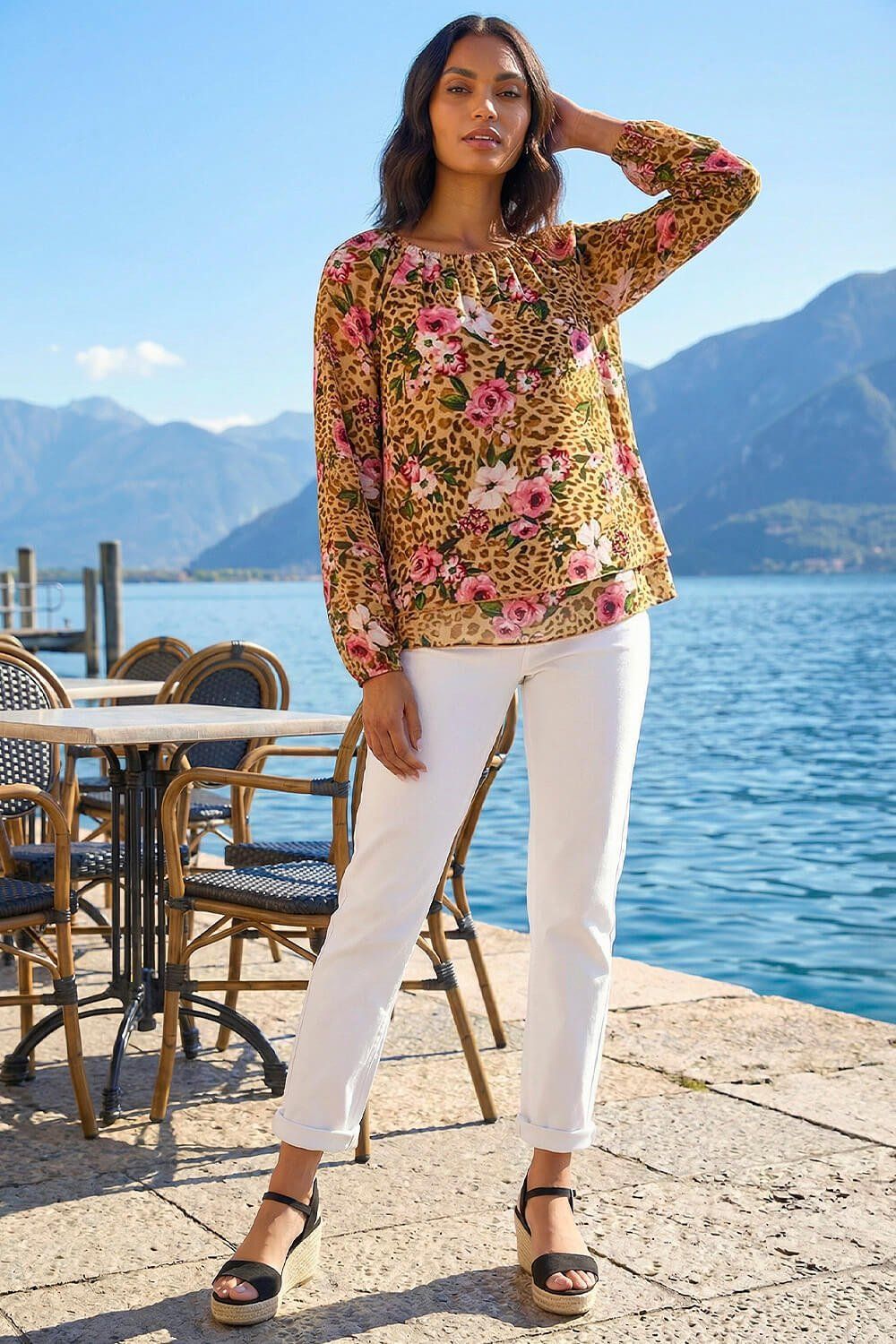 Roman Animal Floral Print Tunic Top