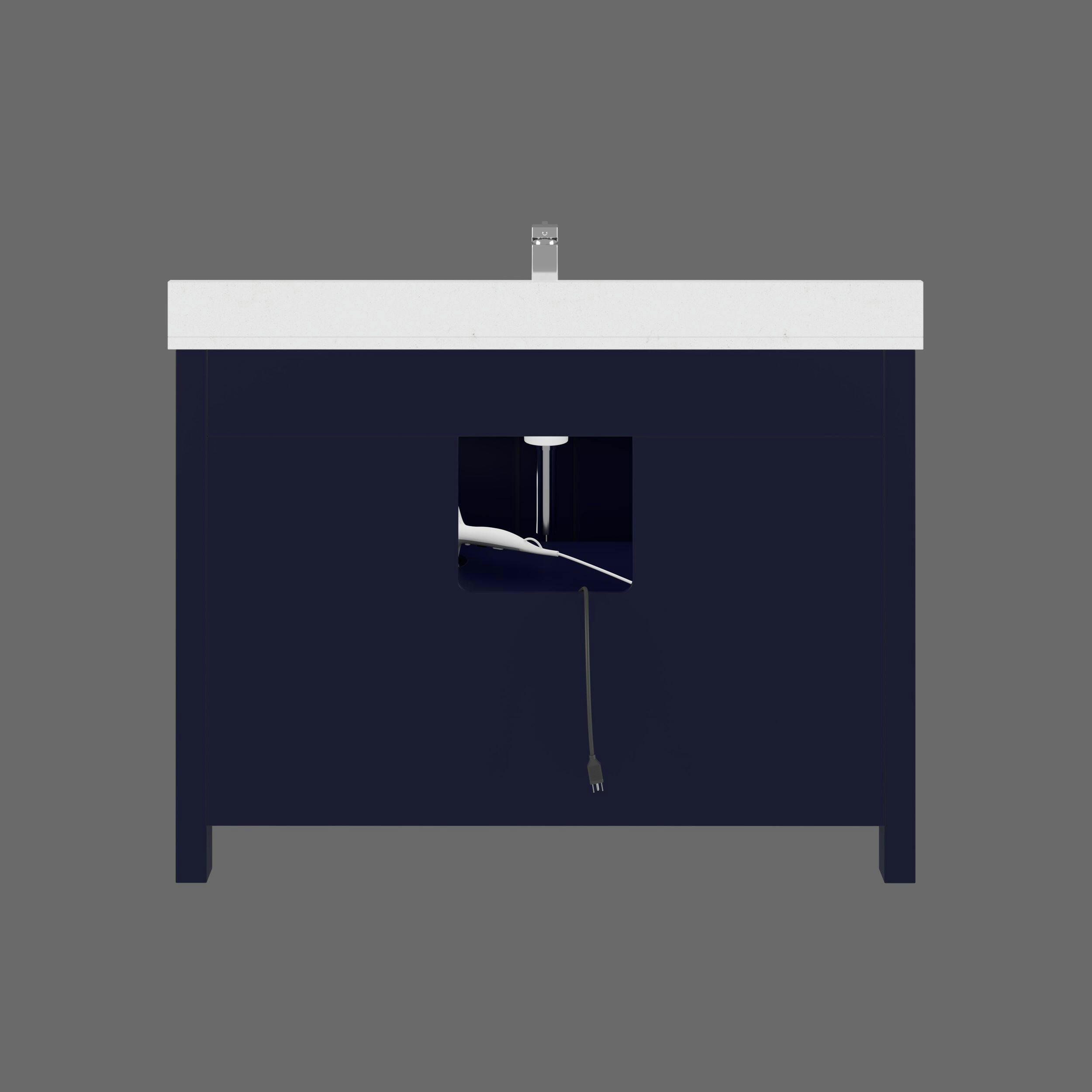 Urban Bathe Kali Undermount Single Sink Stone Top Bathroom Vanity with Drawer & Cabinet Organizer, Navy Blue, 48-in