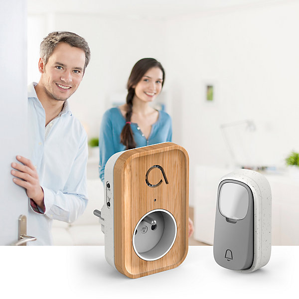 Carillon sans fil sans pile branchement sur prise 230 V technologie Kinétic Bamboo Plug - Avidsen - 102513