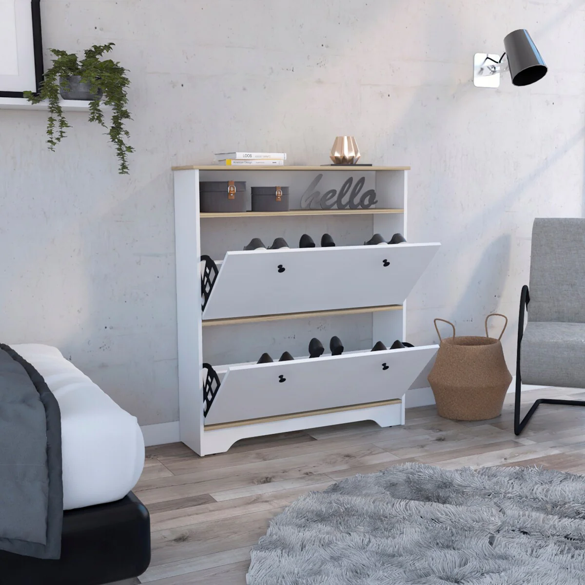 Shoe Cabinet with 2-Flip Drawers 1-Shelves, Freestanding Shoe Cabinet Organizer, Shoes Storage Cabinet for Entryway, Shoe Rack