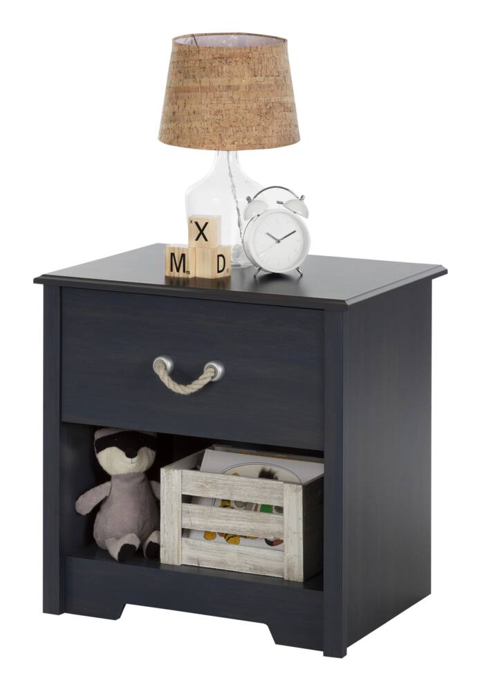 South Shore Aviron Kids 1-Drawer Bedstand/Nightstand With Open Shelf Storage, Blueberry