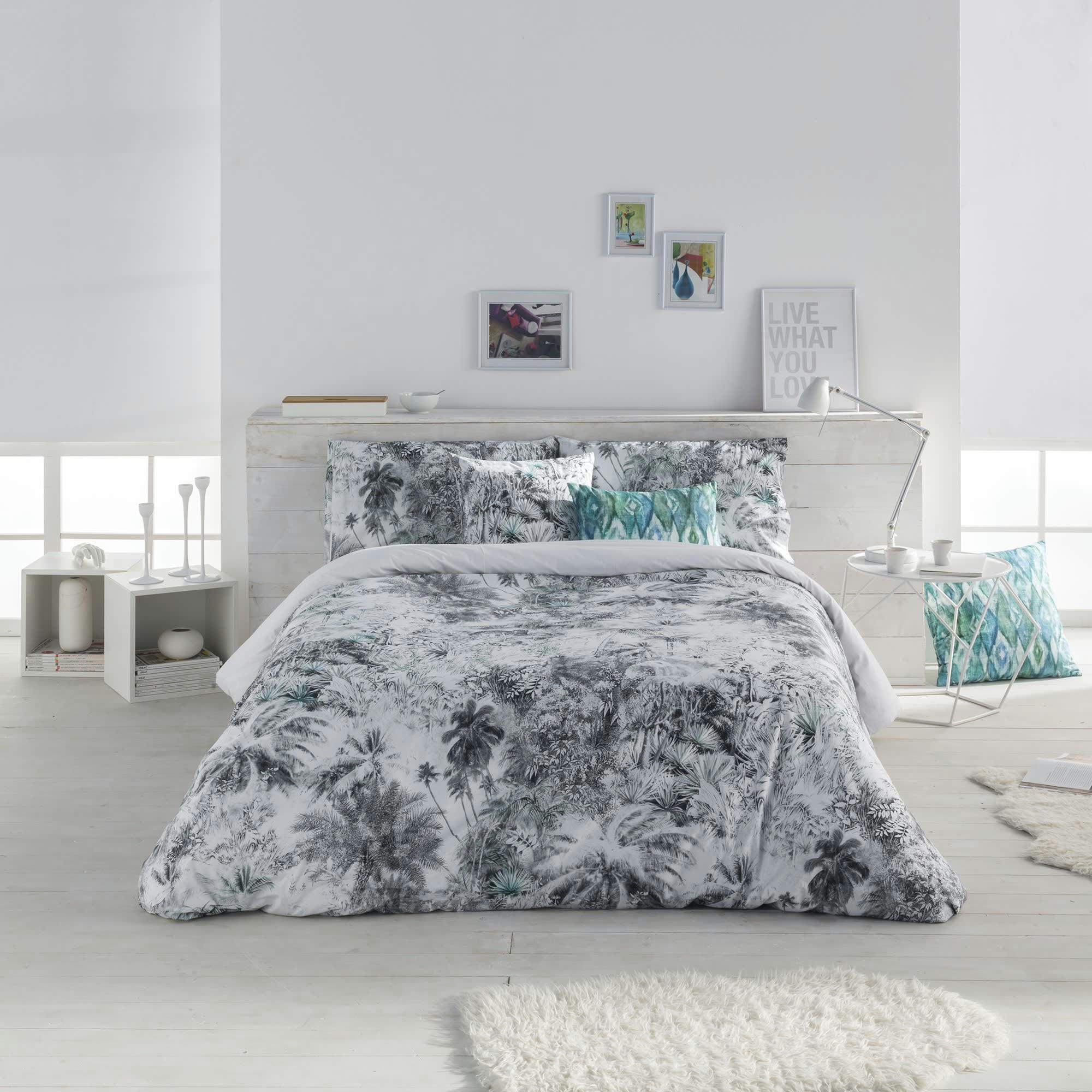 PALM TREE - Housse de couette imprimé en percale Coton Vert 140x200 cm