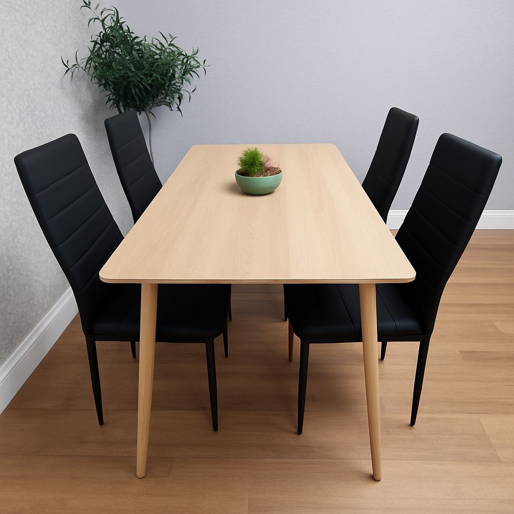 KOSY KOALA Modern Dining Table Set with 4 Black Chairs Dining Furniture