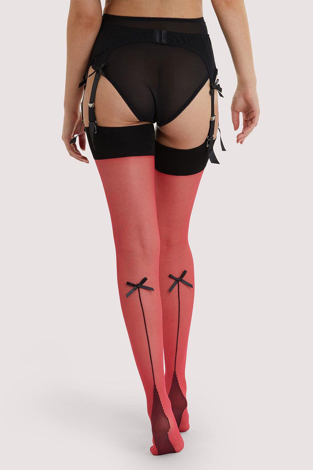 Playful Promises Bow Back Seamed Stockings Red