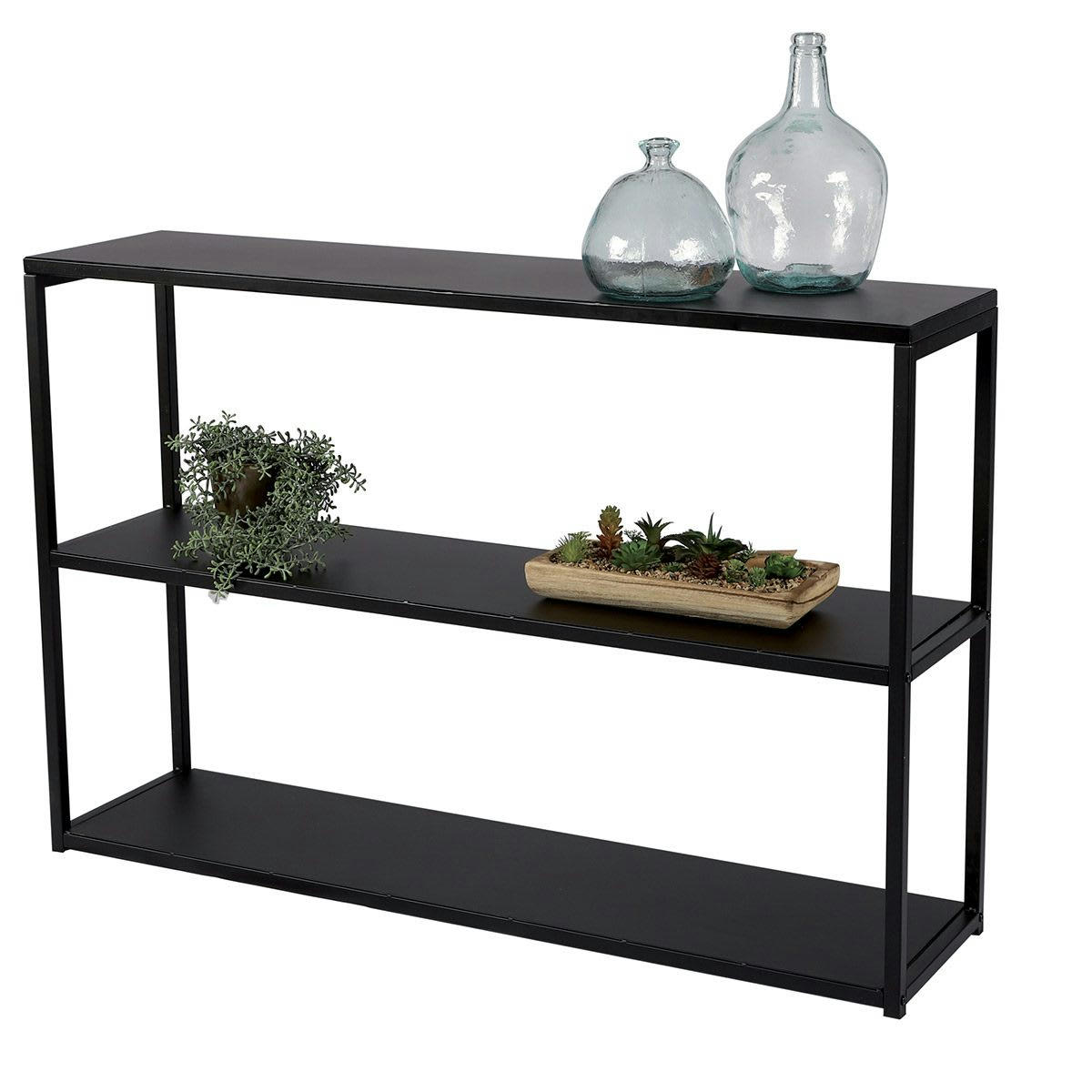 MADISON - Console d'entrée en métal noir 3 étages