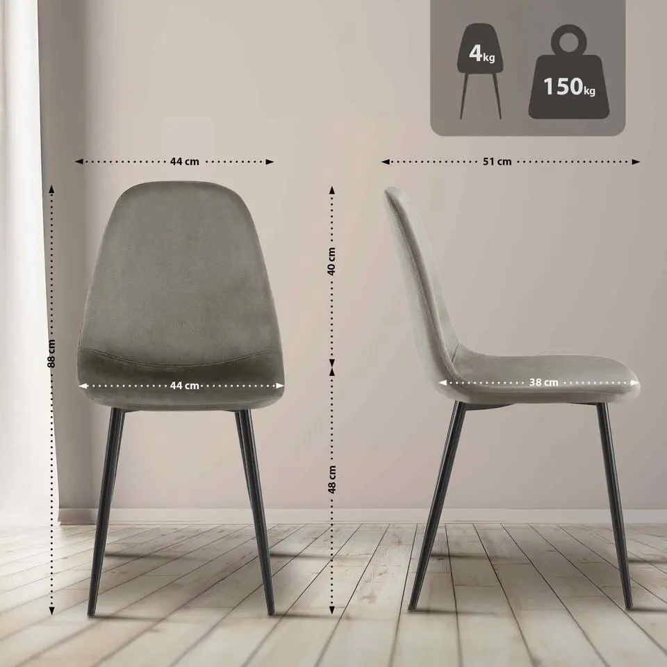 CLP Set van 4 Eetkamerstoel Napier zwart Frame - Fluweel - antraciet