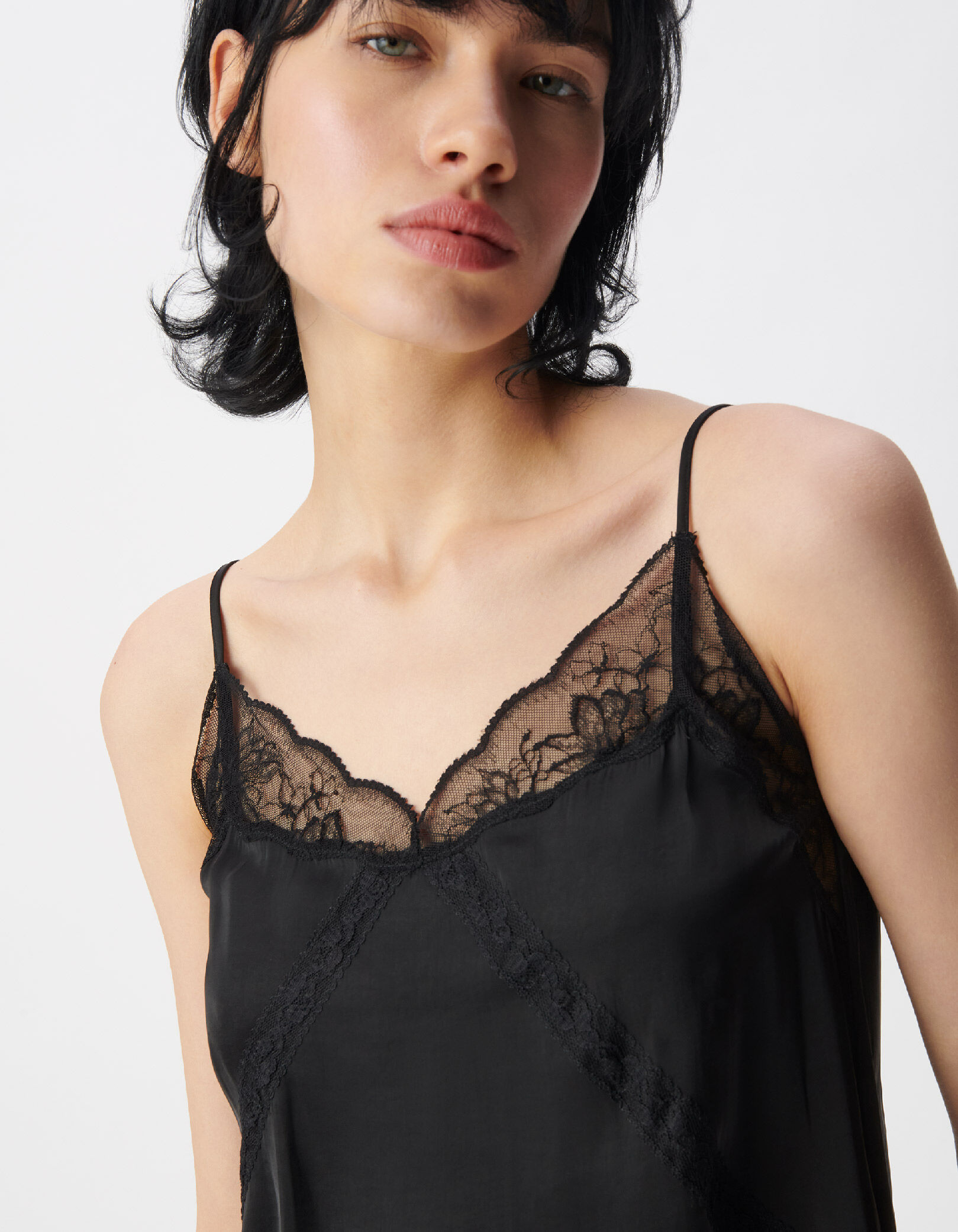 Top caraco fines bretelles blanc dentelle Femme