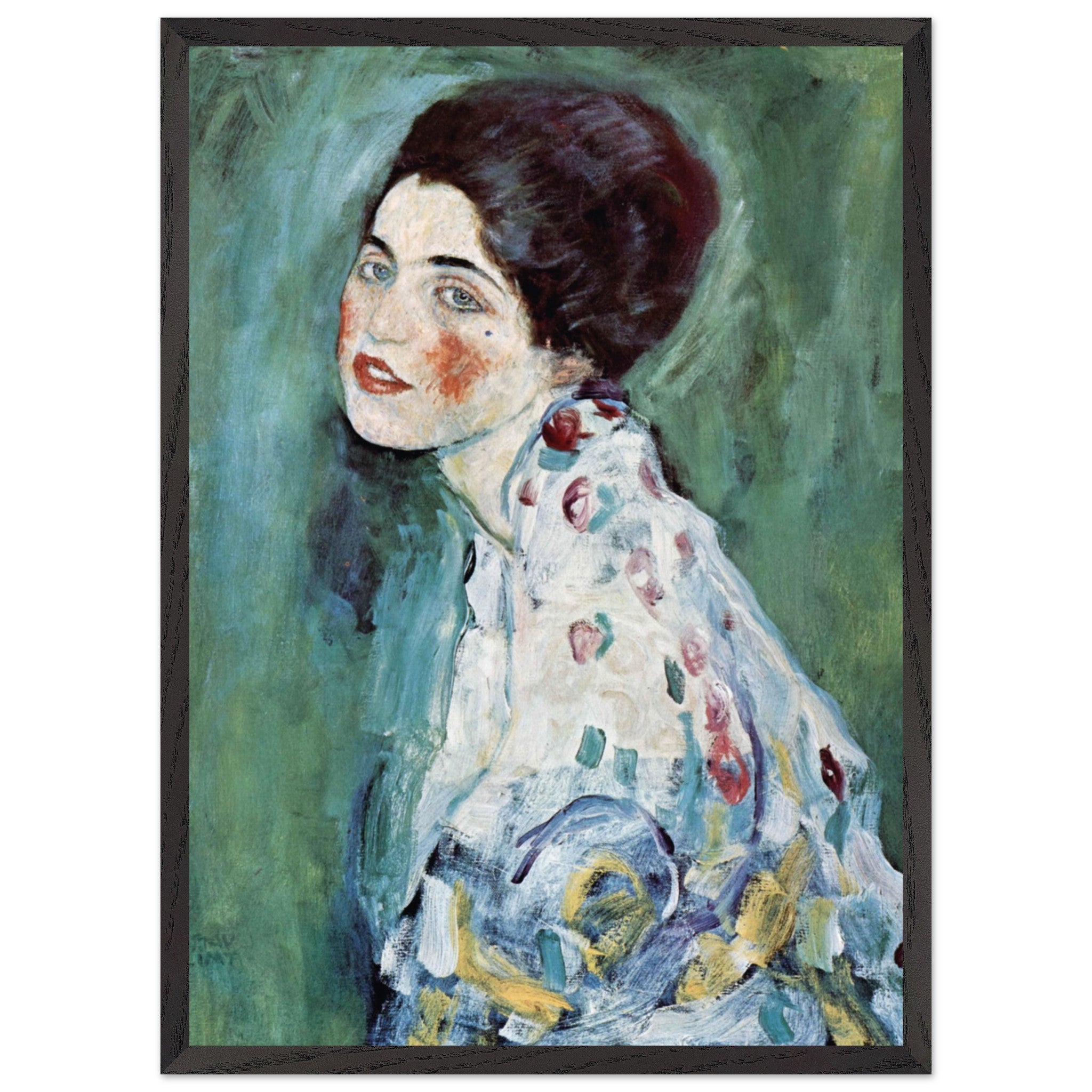 Artfulprints Poster met Lijst Gustav Klimt - Portrait of a lady  - 50x70 cm - Donkergroen