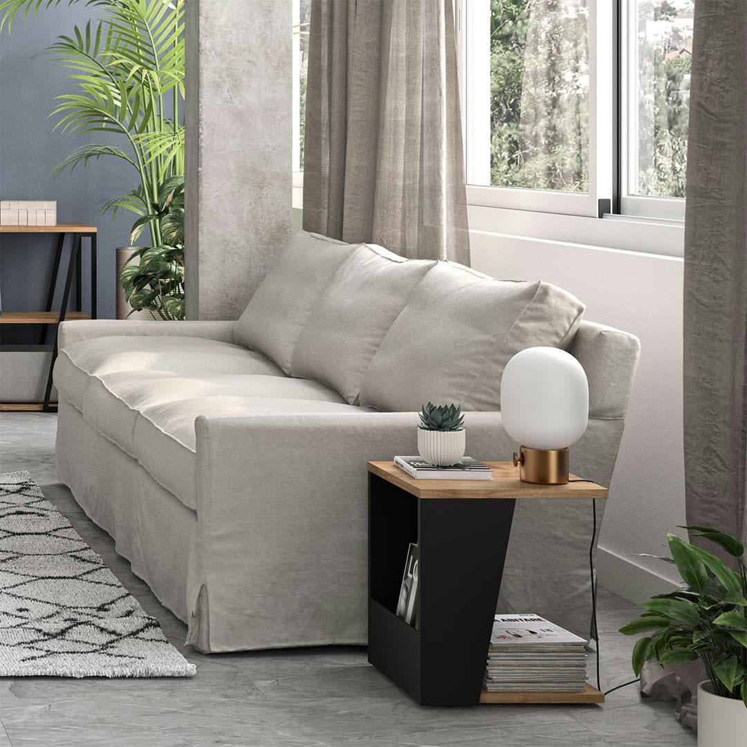 ALBI - Table d'appoint  placage noyer et noir laqué