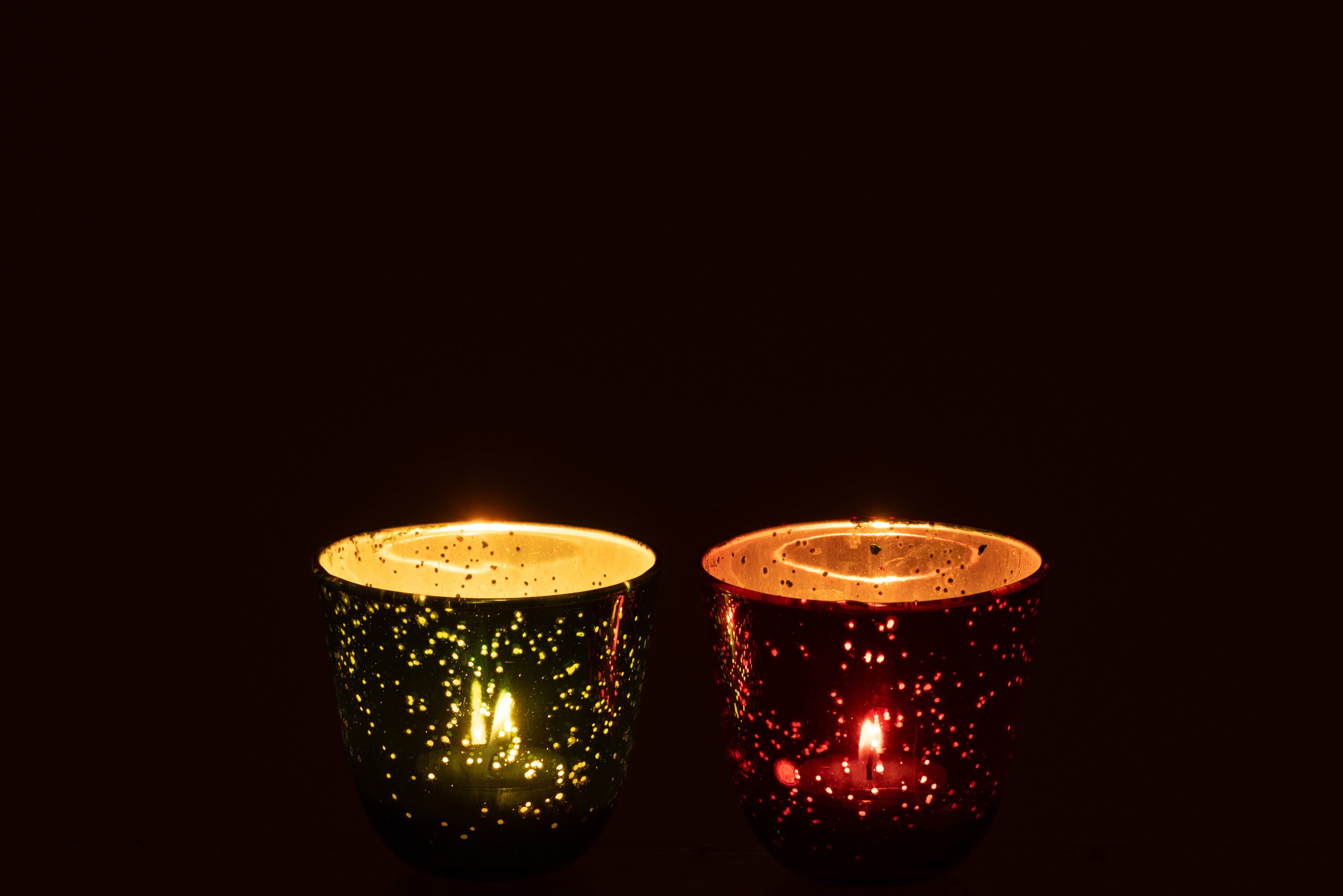 J-Line theelichthouder - glas - rood/groen - 2 stuks