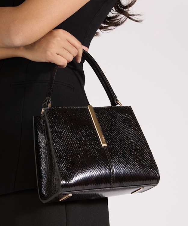 Dinidestined Dark Brown - Snakeskin-Effect Leather Top-Handle Bag