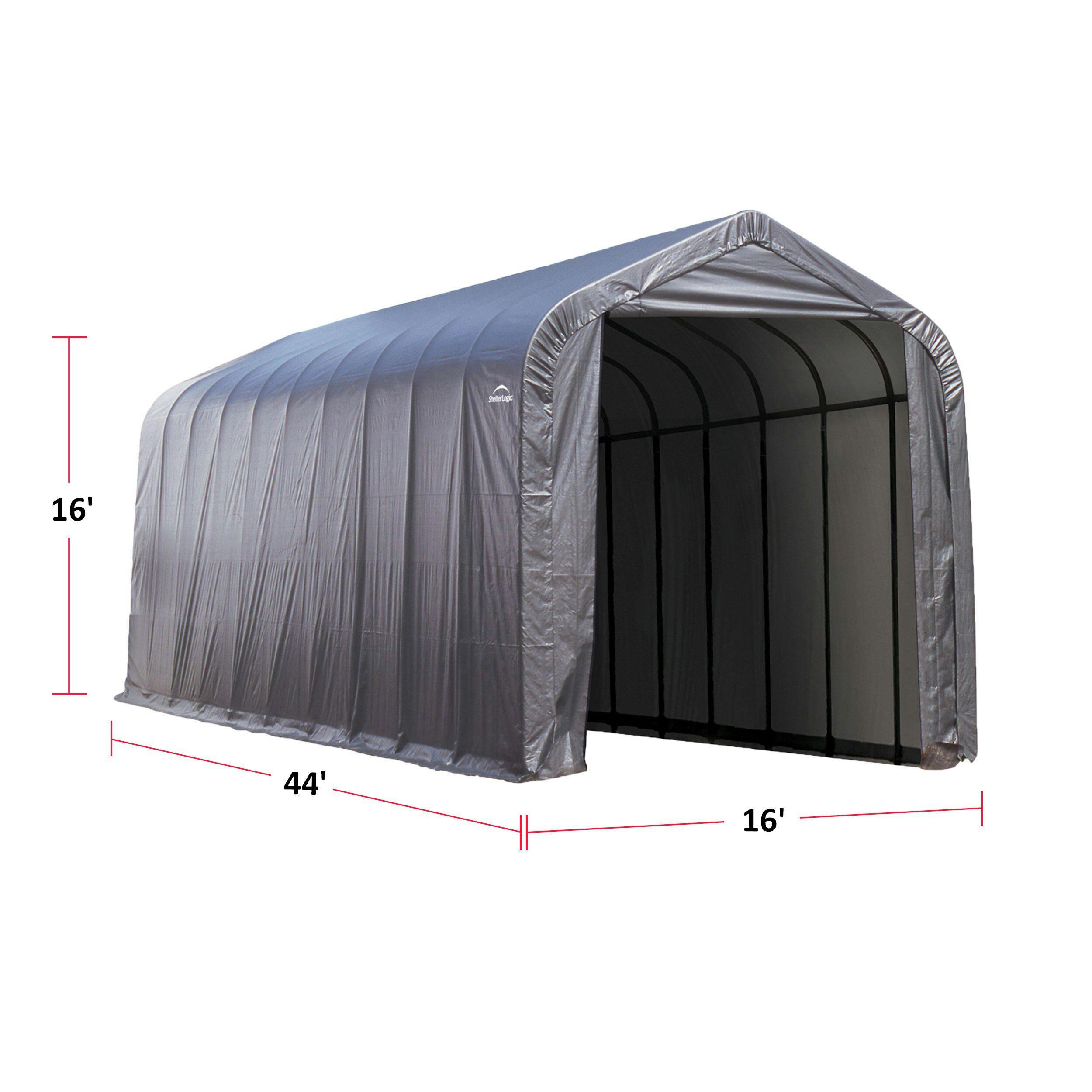 ShelterLogic ShelterCoat™ Peak Style Shelter, Grey, 16-ft x 44-ft x 16-ft